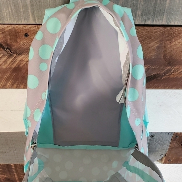 JANSPORT SuperBreak Light Teal Mint Green Gray Polka Dots Backpack - Picture 10 of 13